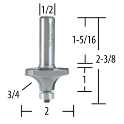 3/4" Corner Round, 2 Flute, C.T. Router Bit, 1/2" Shank 