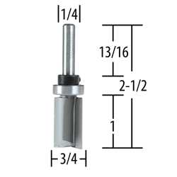 Router Bit 3/4" Top BB Straight, 2 Flute, 1/4" SH, C.T.