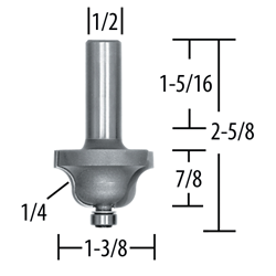 Router Bit 1/4" Roman Ogee, 2 Flute, 1/2" SH, C.T.