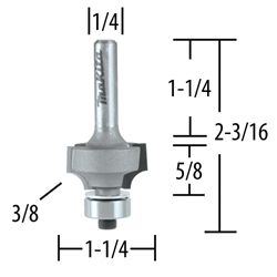 Router Bit 3/8" Corner Round, 2 Flute, 1/4" SH, CT