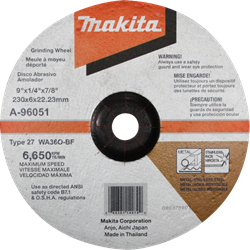 9" x 1/4" x 7/8" INOX Grinding Wheel, 36 Grit