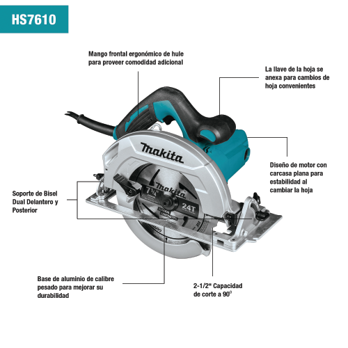 Makita HS7610 Feature Shot (Spanish call-outs) - Thumbnail