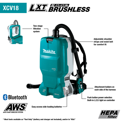 Makita XCV18ZX Feature Shot (call-outs) - Thumbnail