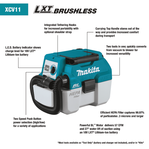 Makita XCV11Z Feature Shot (call-outs) - Thumbnail