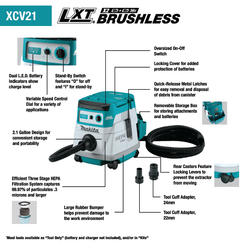 Makita XCV21 Feature Shot (call-outs) - Thumbnail